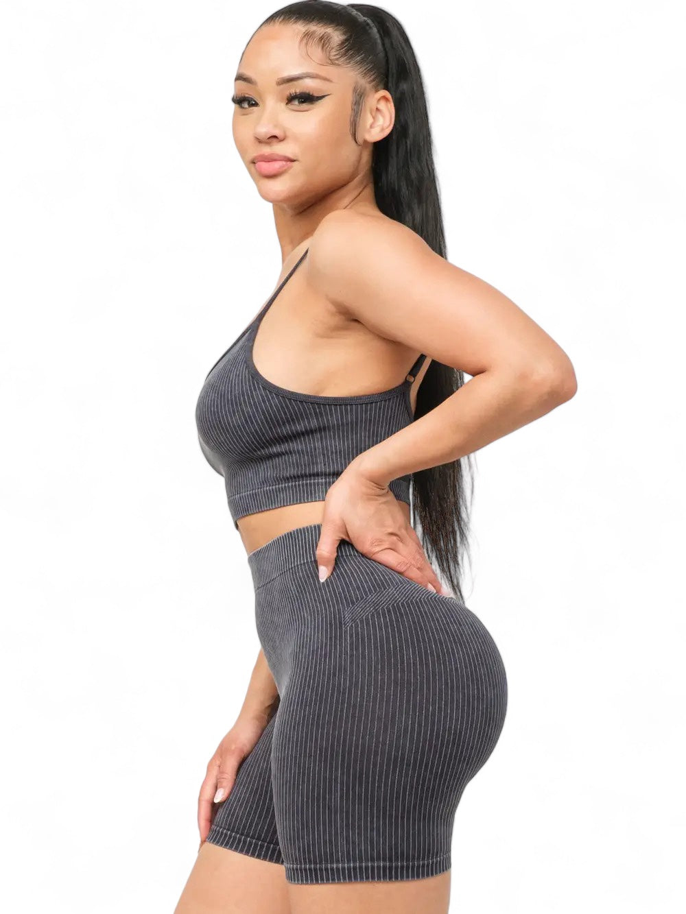Conjunto de camiseta sin mangas y shorts básicos sin costuras lavados