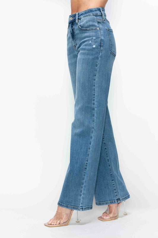 Jeans bytos de tiro alto de pierna ancha con bolsillos