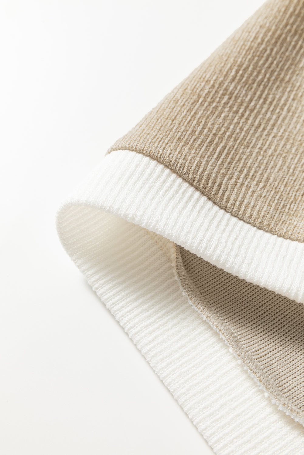 Beige Contrast Color Trim Knit Drop Shoulder Loose Top
