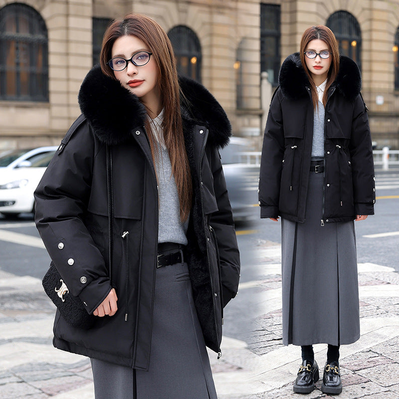 Fleece-lined Thickened Cotton Clothing Female Large Fur Collar Quilted Jacket