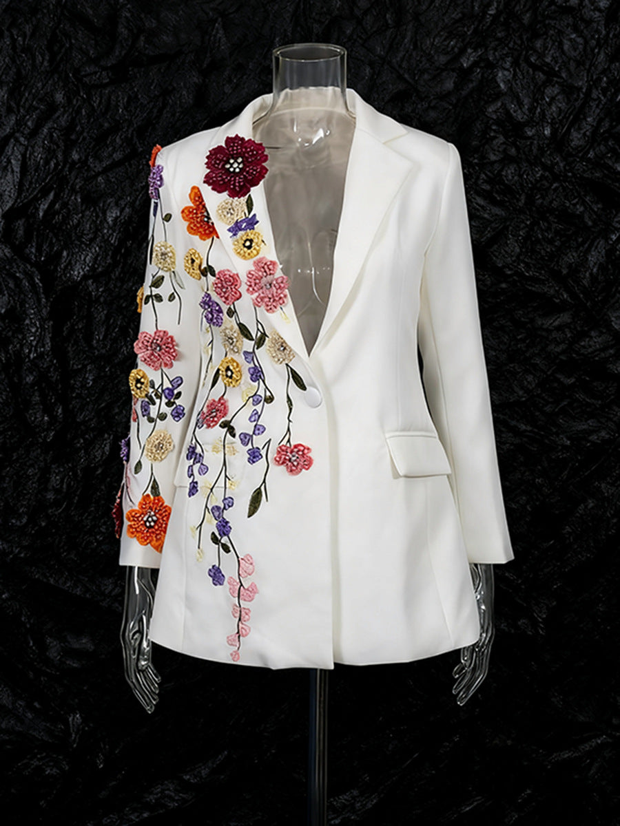 Elegant Three-dimensional Floral Embroidered Blazers