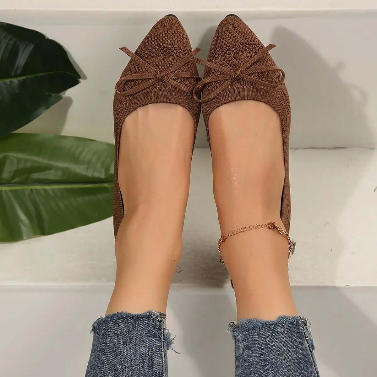 Knitted Pointed Toe Flats for Women – Fashion Slip-On Shoes