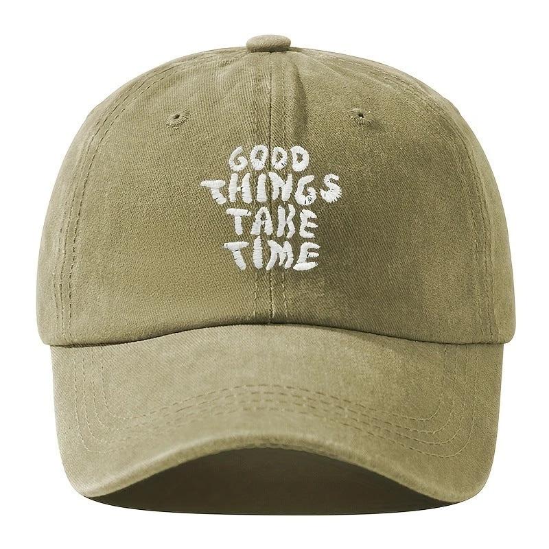 Men's "Good Things Take Time" Washed-out Vintage Baseball Cap Adjustable