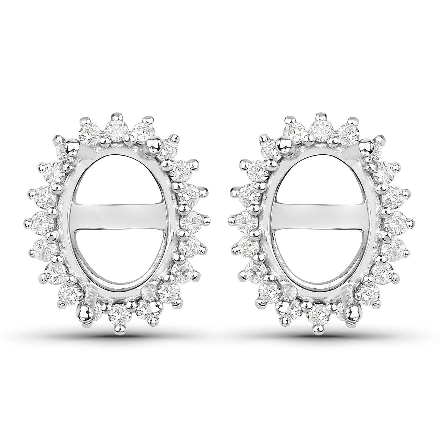 0.26 Carat Genuine White Diamond 14K White Gold Semi Mount Earrings - holds 8x6mm Oval Gemstones