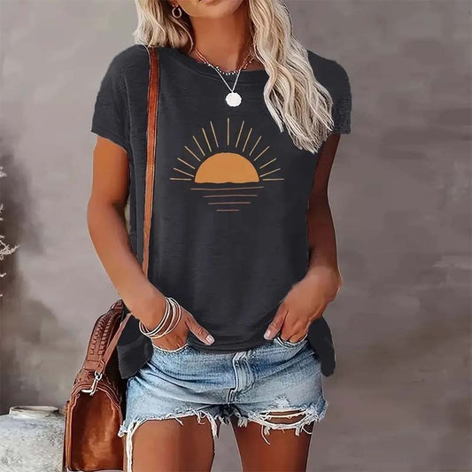 Camiseta de cuello redondo con estampado Sunrise
