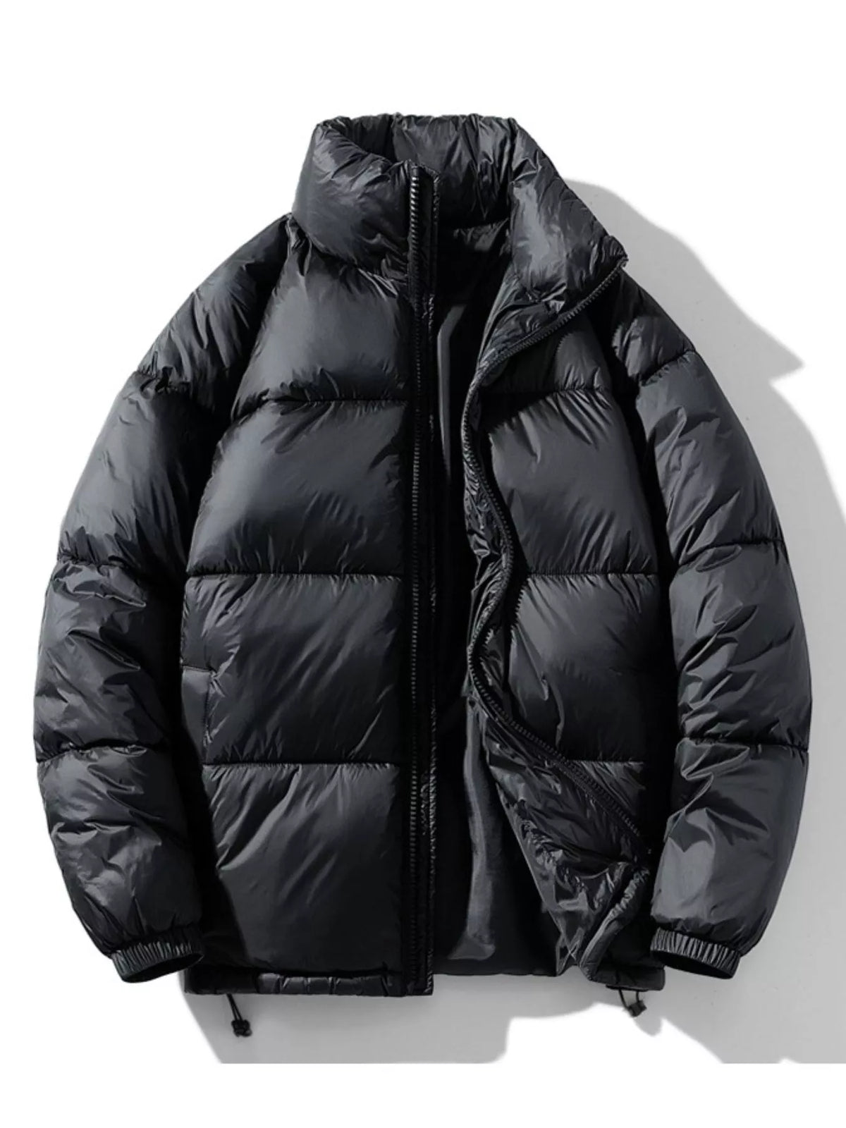Men's Full Size Stand Collar Quilted Puffer Jacket with Drawstring Hem Plus Size