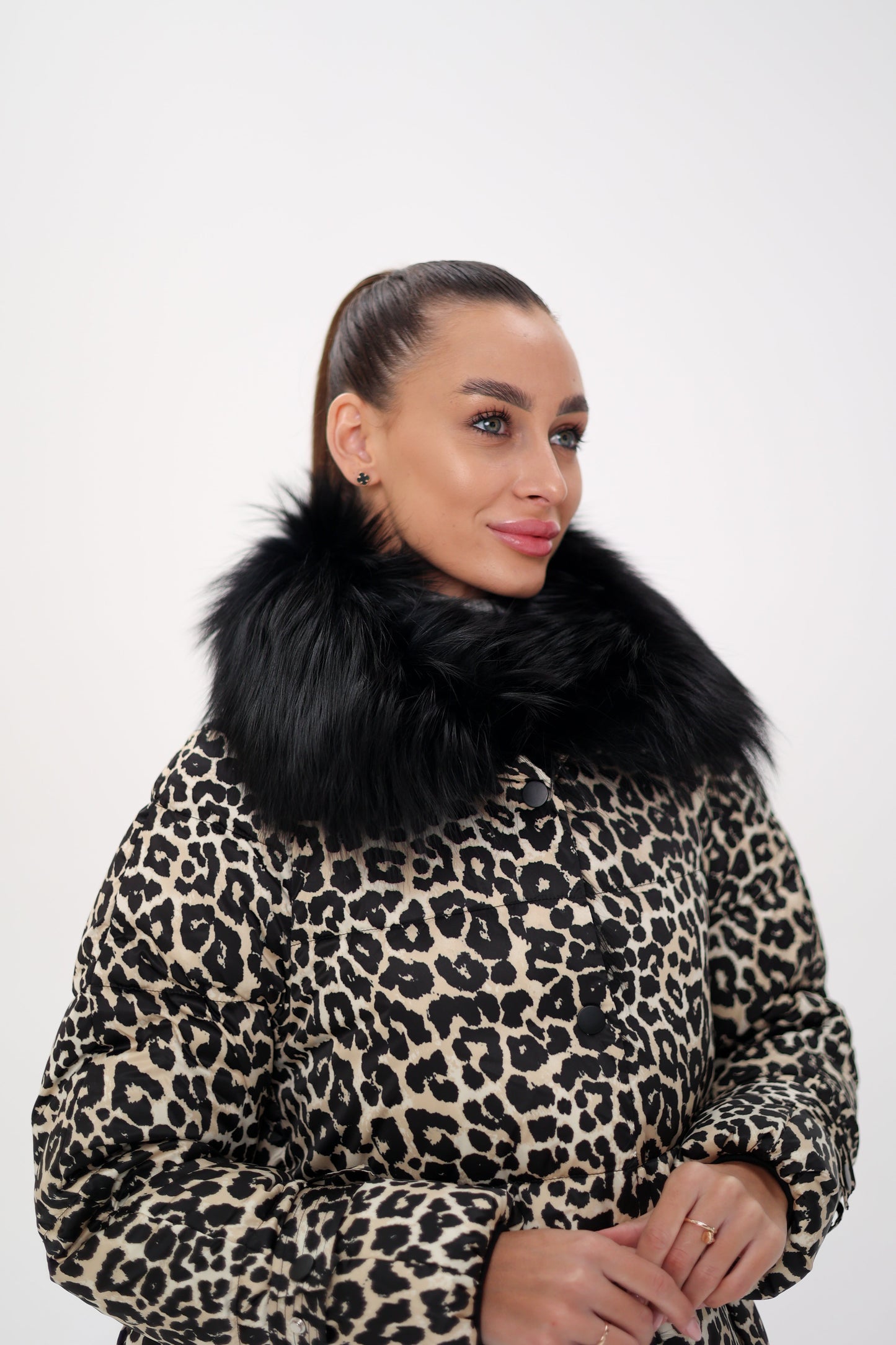 Parka de plumas de lujo Genuine Polar Fox Leopard