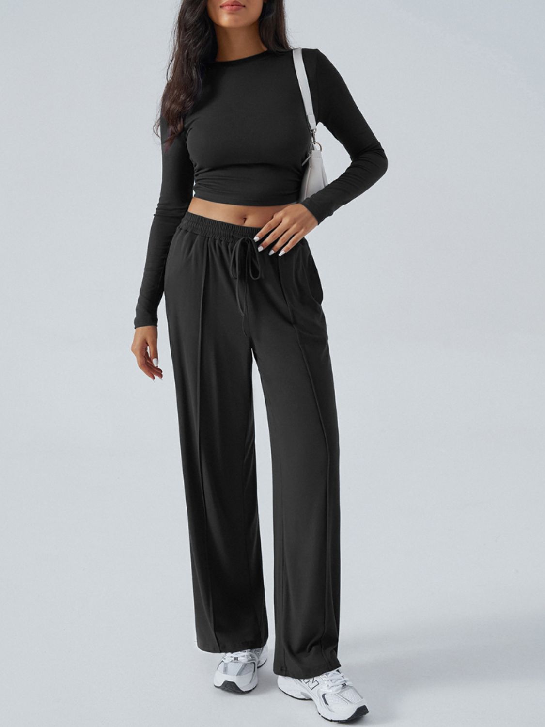 Conjunto de top de manga larga con cuello redondo y pantalones Devine