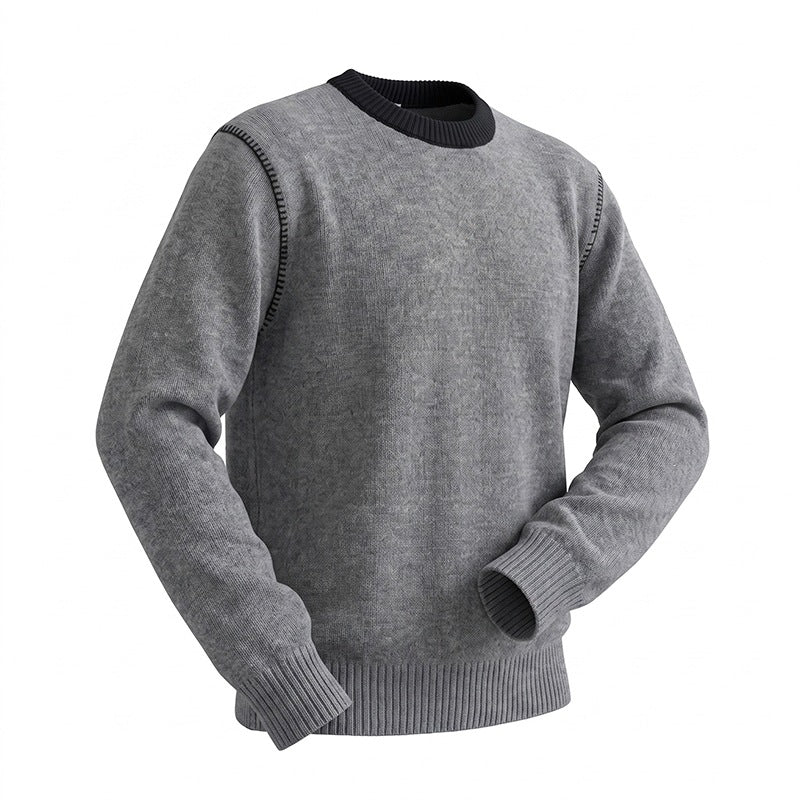 Double Zipper Round Neck Long Sleeve Sweater Men