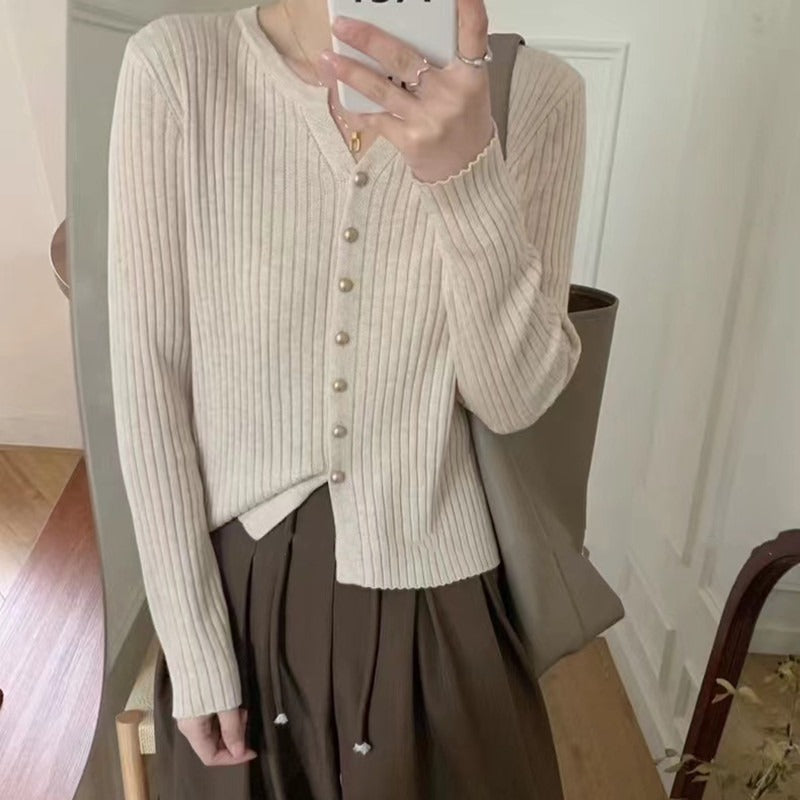Womens Simple Solid-Color Knitted Cardigan Coat