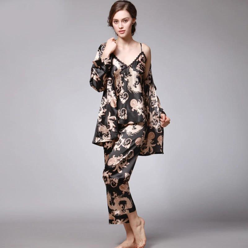 Three-piece silk pajamas for women