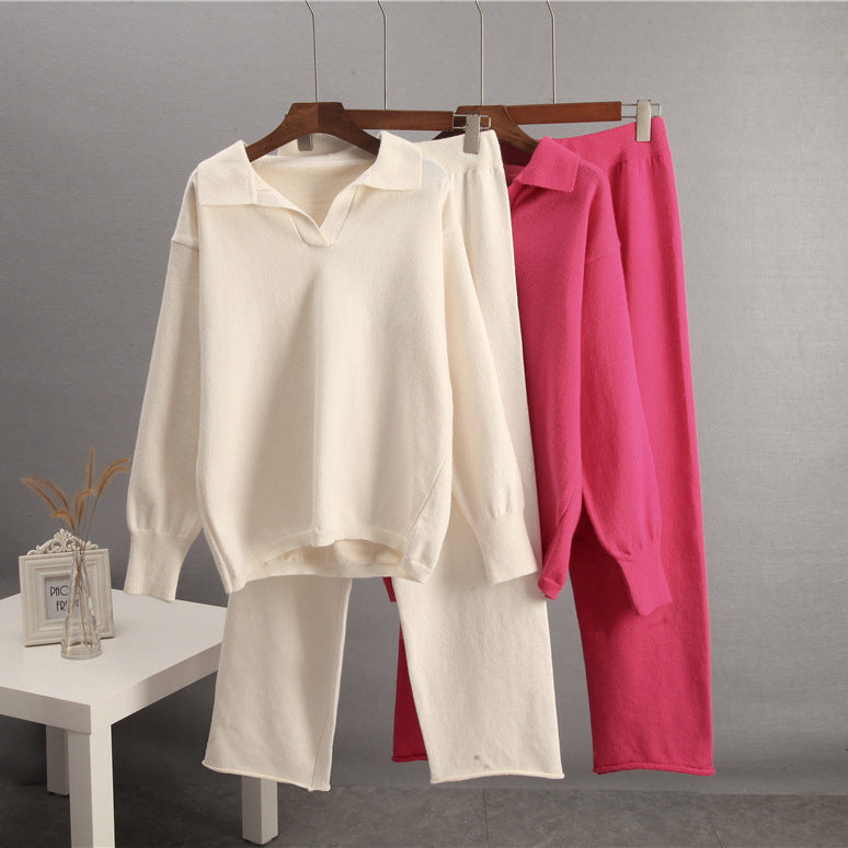 Conjunto de suéter con solapa de color liso para mujer