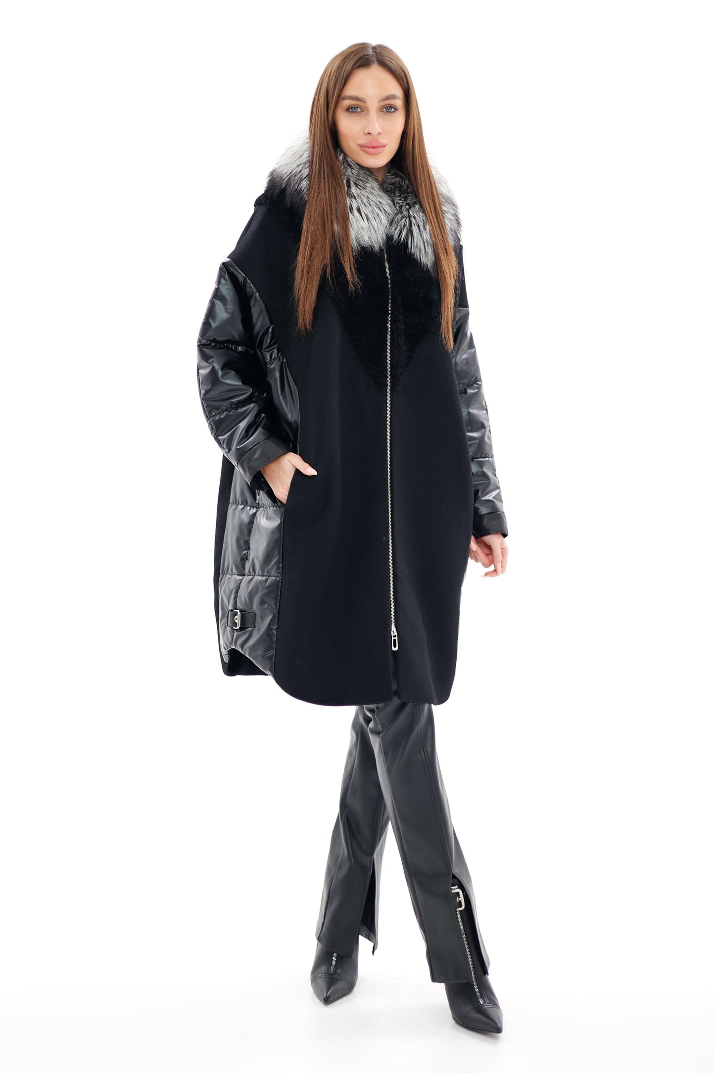 Abrigo Freudenberg Comfortemp® de Lana Cachemir Italiana y Piel Genuina de Zorro Plateado