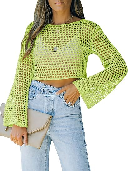 Long-sleeve Loose-fit Round-neck Hollow-out Sweater For Export