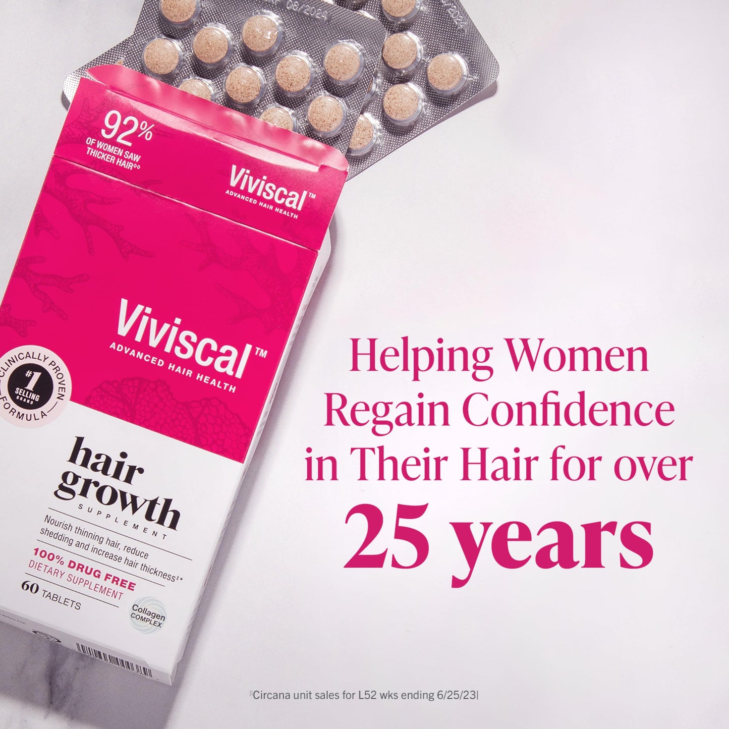Suplementos Viviscal para el crecimiento del cabello para mujeres, para un cabello más grueso y voluminoso, nutre el cabello fino y con caída, con complejo de colágeno patentado, 180 tabletas, suministro para 3 meses