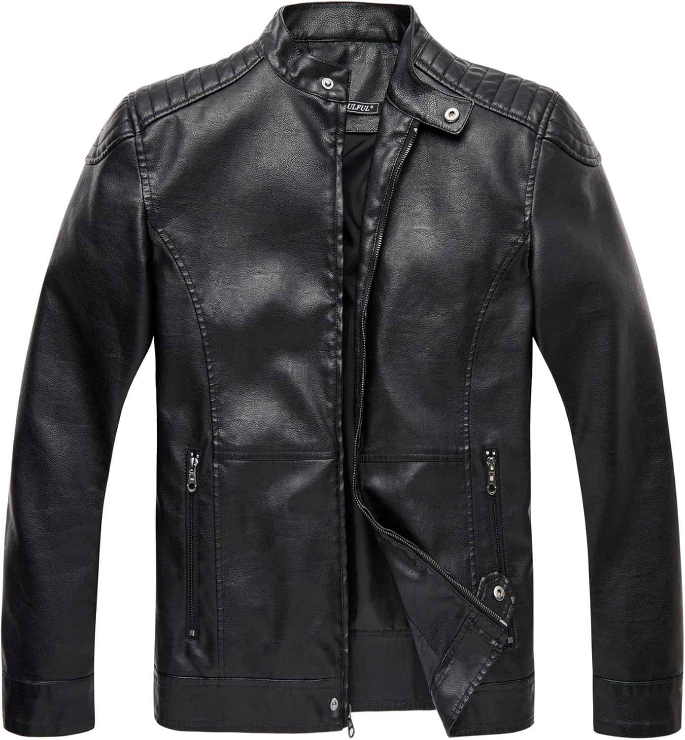 7DAY'S Men's Stand Collar Leather Jacket Motorcycle Lightweight Faux Leather Outwear
