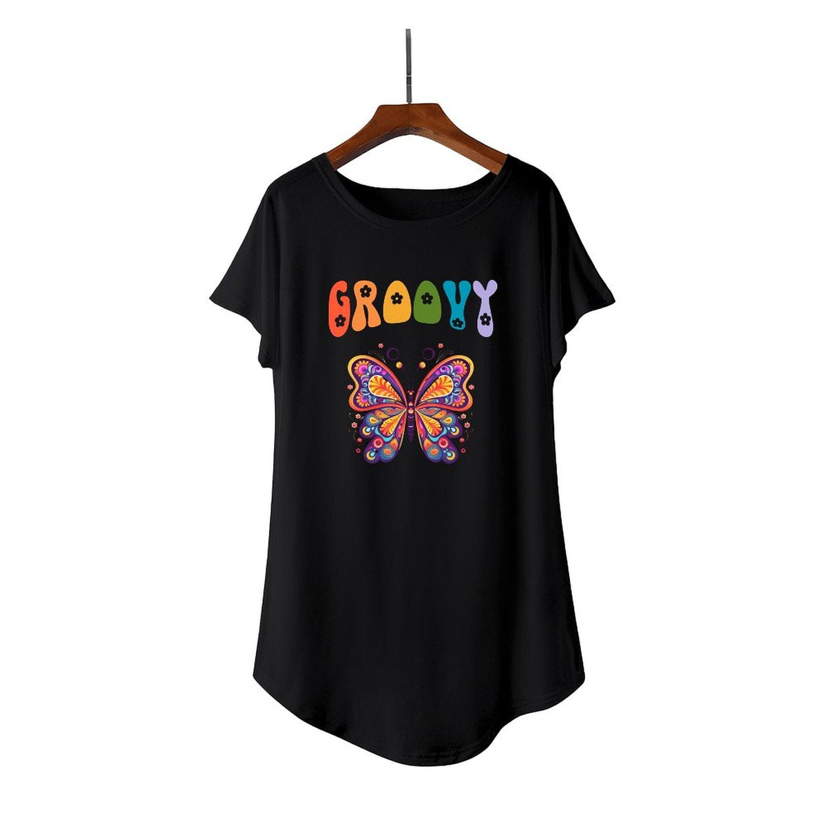 Groovy Butterfly Casual Summer T-Shirt Nightgown for Women (Front Printing)