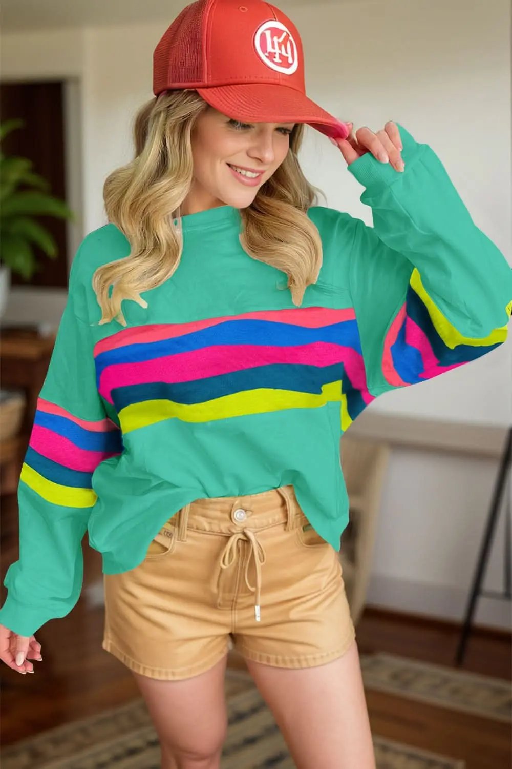 Trendsi Contrast Long Sleeve Top Cotton Blend — Versatile Wardrobe Essential