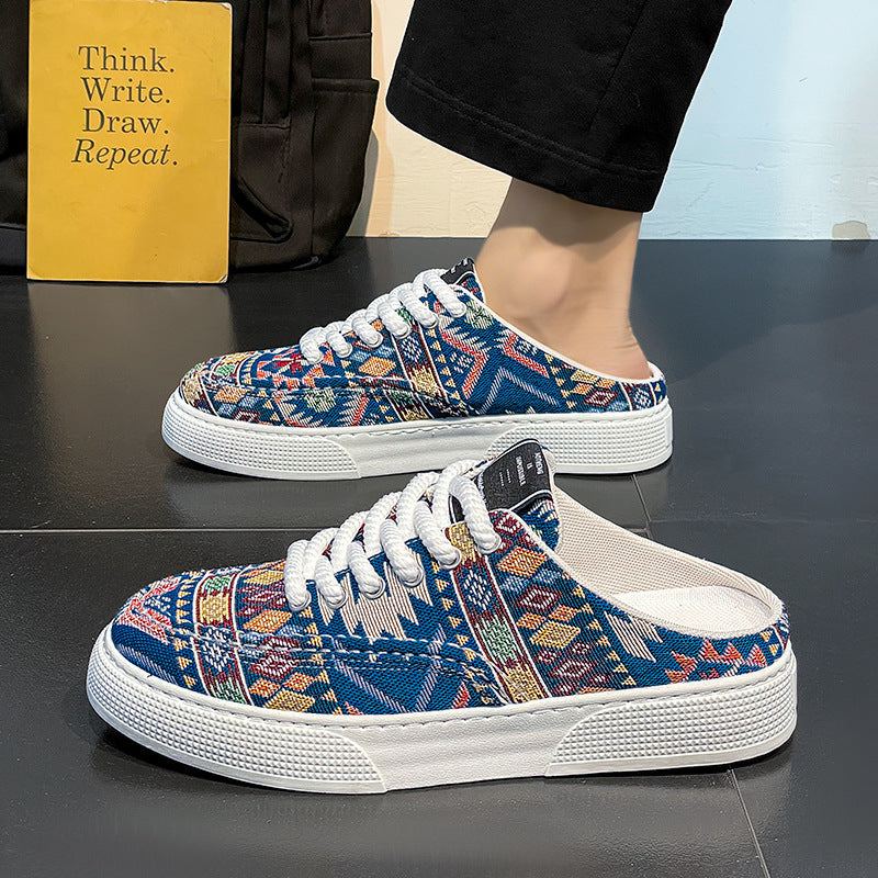 Lazy Semi Slipper Shoes Trendy Versatile Casual Canvas Shoes