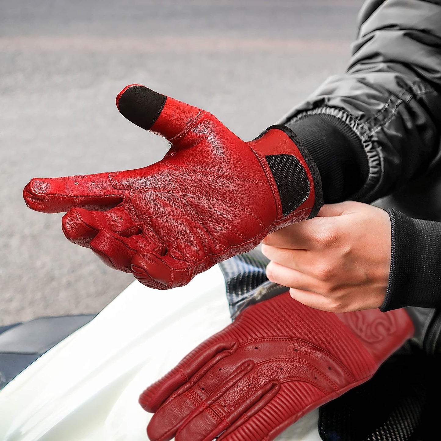 Red Minamoto Motorcycle Riding Gloves with Zip Closure