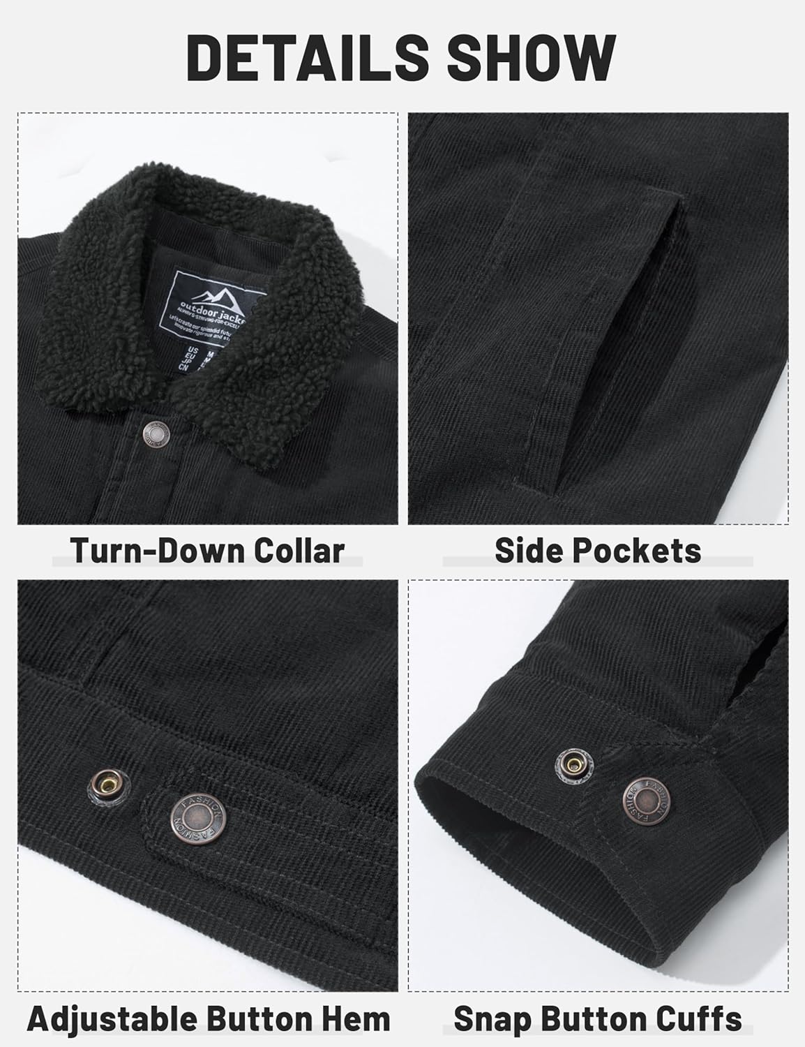 7DAY'S Men's Corduroy Jacket Fleece Sherpa Lined Winter Coats Warm Cotton Casual Trucker Cargo Jacket with Multi Pockets