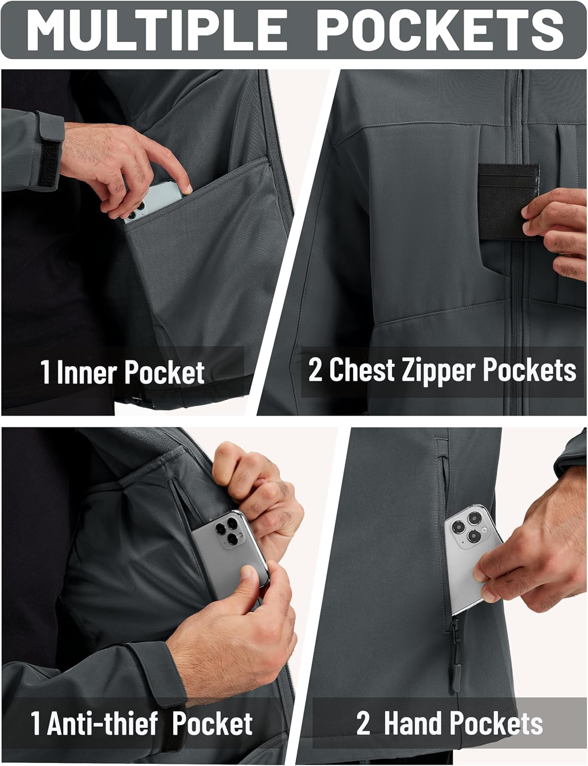 7DAY'S Men's Softshell Jacket with Hood Waterproof Tactical Fleece Coat Winter Windbreaker Lightweight Rain Jackets