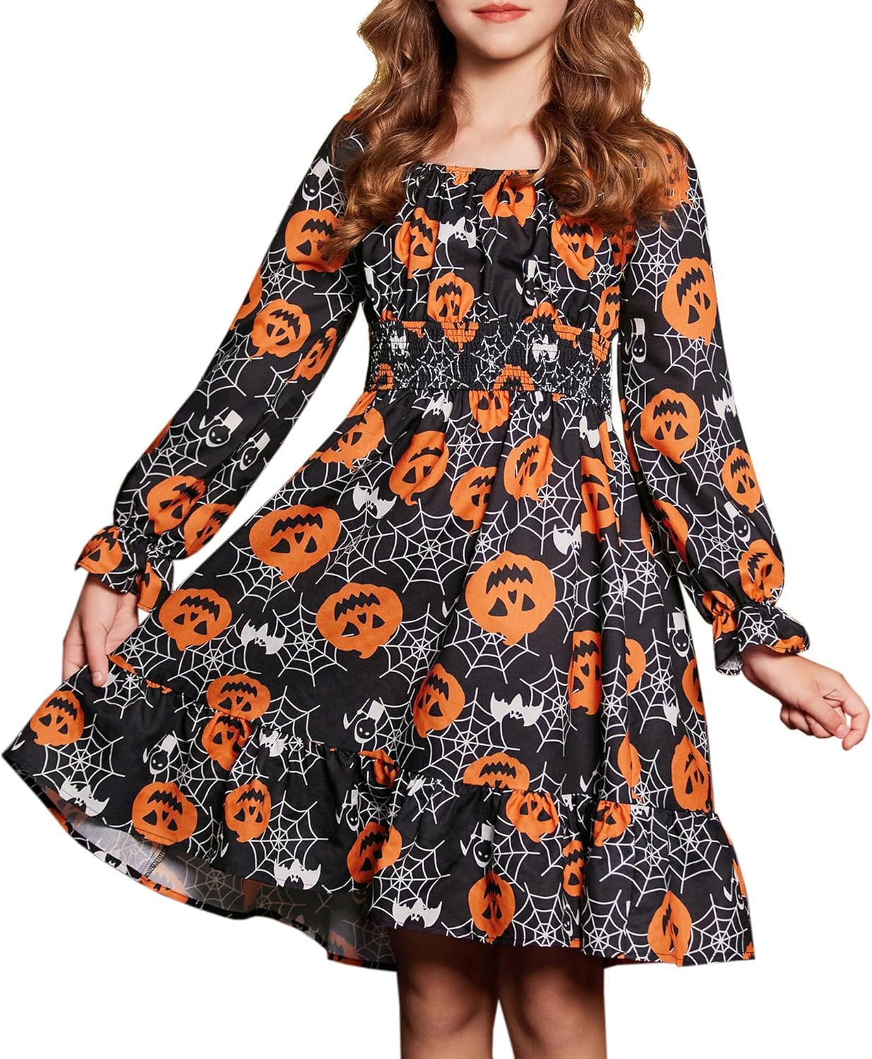 Arshiner Girls Dresses Long Sleeve Tie Back Fall Winter Off Shoulder Dress Kids Clothes