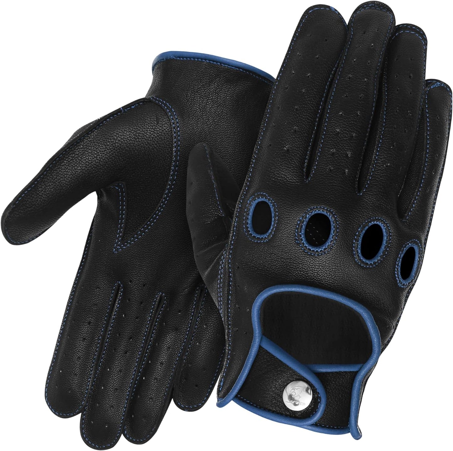 Guantes de Cuero Dark Knight - Diseño de Dedo Completo (Azul)