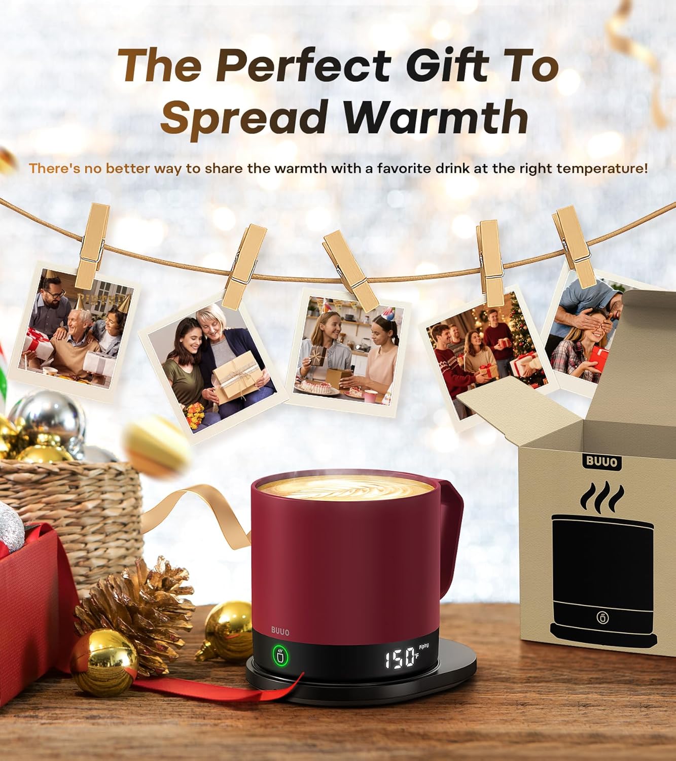 Heated Coffee Mug Rechargeable - Temperature Control Self Heating Coffee Mug 14oz with Lid, Double Sided & Real-Time LED Display, Hot up to 150℉, Birthday Gifts for Women and Men(Red)