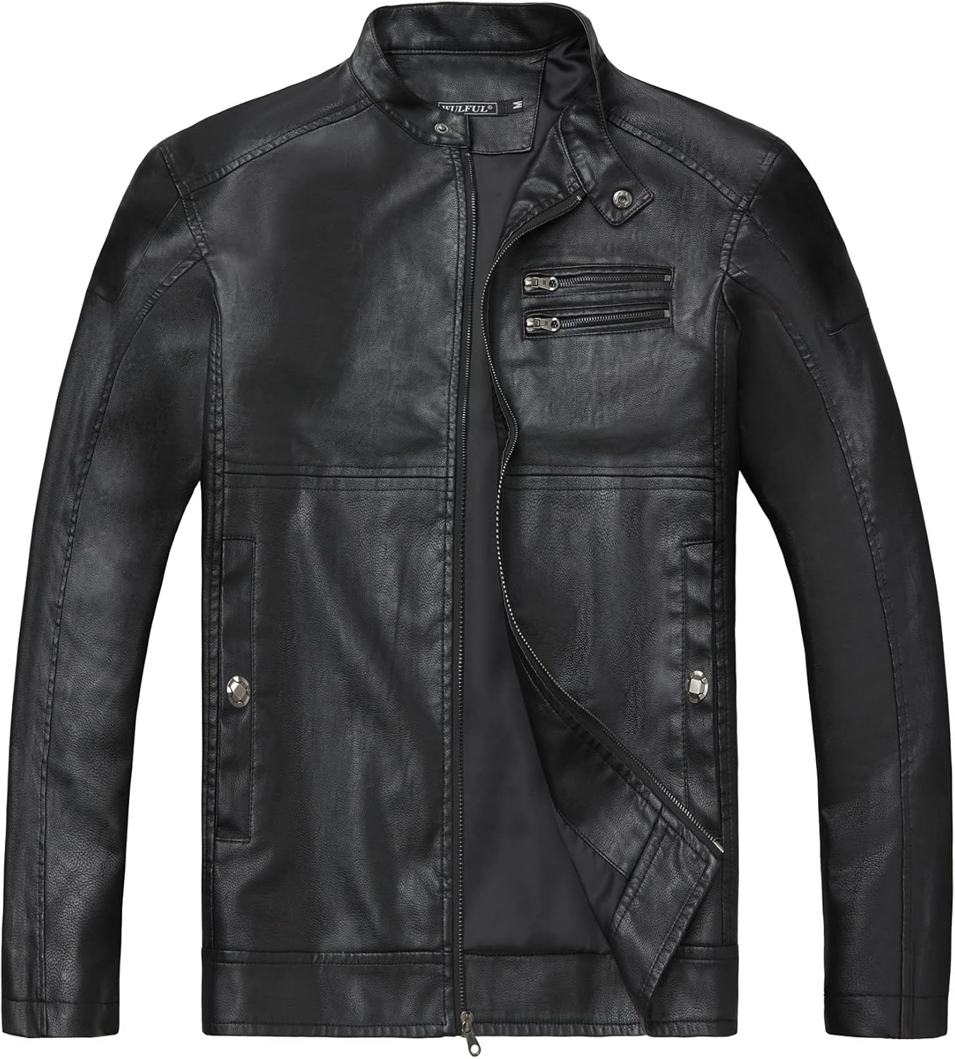 7DAY'S Men's Stand Collar Leather Jacket Motorcycle Lightweight Faux Leather Outwear