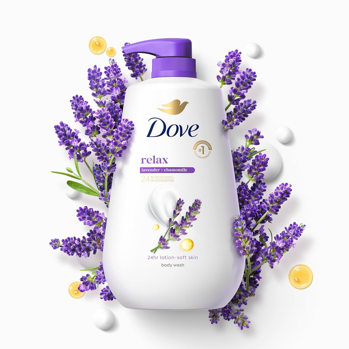 Dove Body Wash with Pump Relaxing Lavender Oil & Chamomile 3 Count for Renewed, Healthy-Looking Skin Gentle Skin Cleanser with 24hr Renewing MicroMoisture 30.6 oz