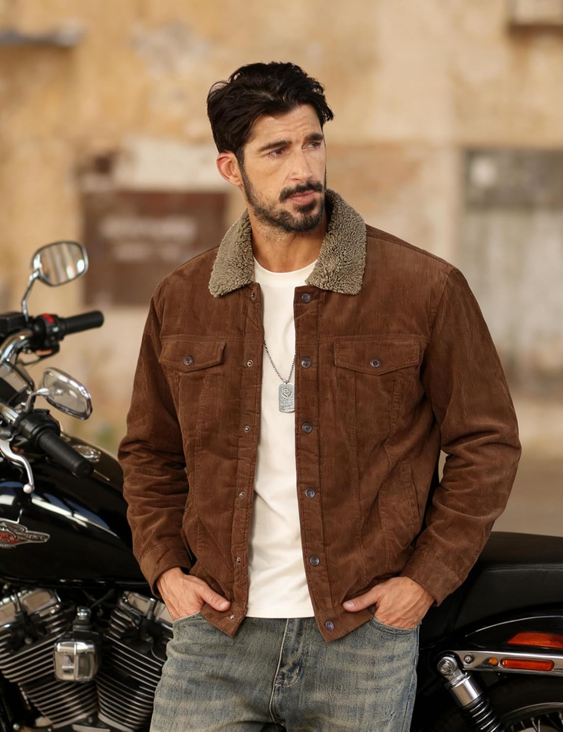 7DAY'S Men's Corduroy Jacket Fleece Sherpa Lined Winter Coats Warm Cotton Casual Trucker Cargo Jacket with Multi Pockets