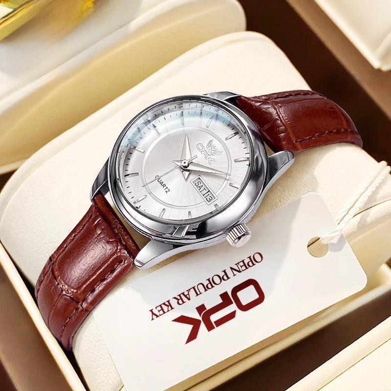 Women's 28mm Day-Date Quartz Watch, Crocodile-Embossed Leather