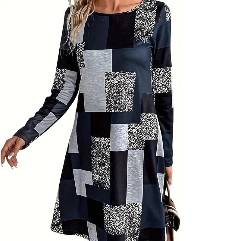 Vestido de manga larga con cuello redondo para mujer