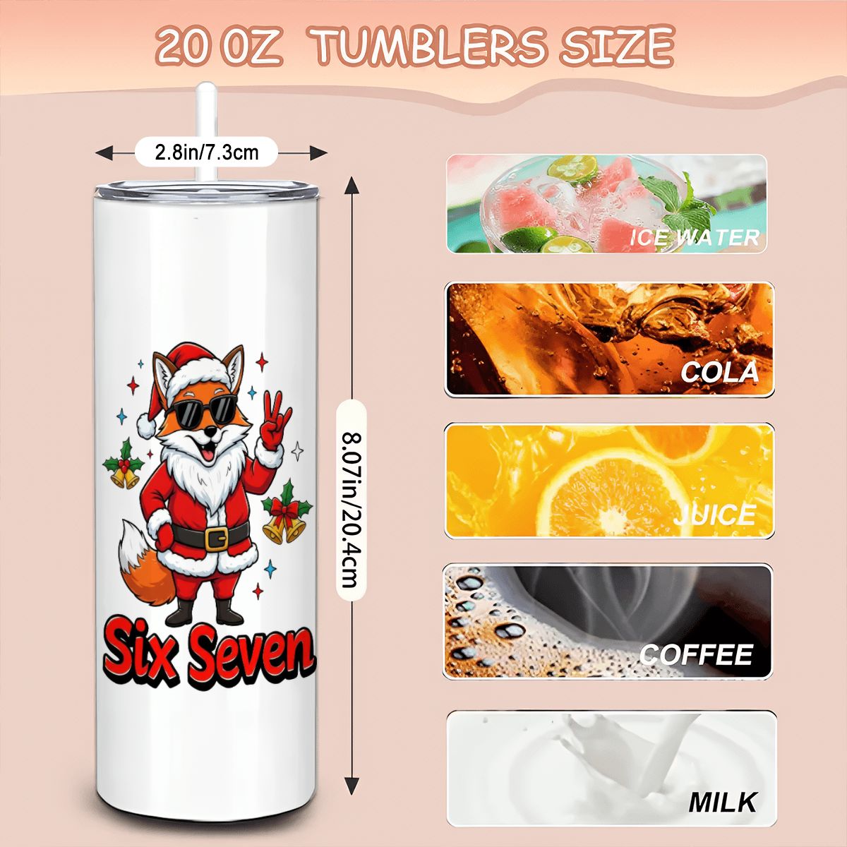 Sly Christmas Fox Six Seven 20oz Straight Stainless Steel Tumbler with Straw（Made in USA)