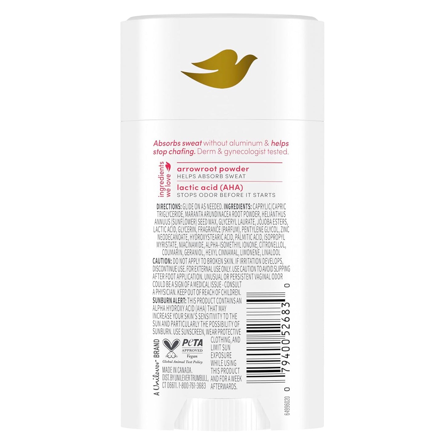 Dove Whole Body Deo Aluminum Free Anti-Chafe Deodorant Stick for Women Berry Blush 2.4 oz