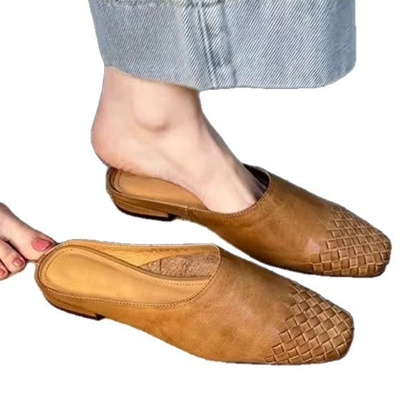 Women's Retro Woven Closed-Toe Half Slippers