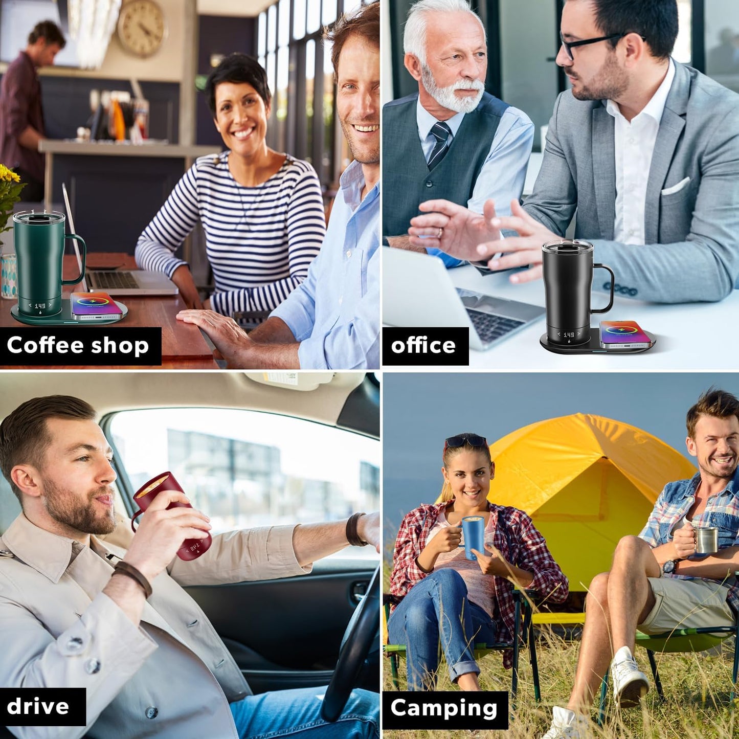 Smart Self Heating Coffee Mug 18 Oz Temperature Control Heated Coffee Mug App Controlled Warmer Mug 5-10 Hour LED Display Keep Coffee Hot All Day Fast Wireless Charger Base Jade Green