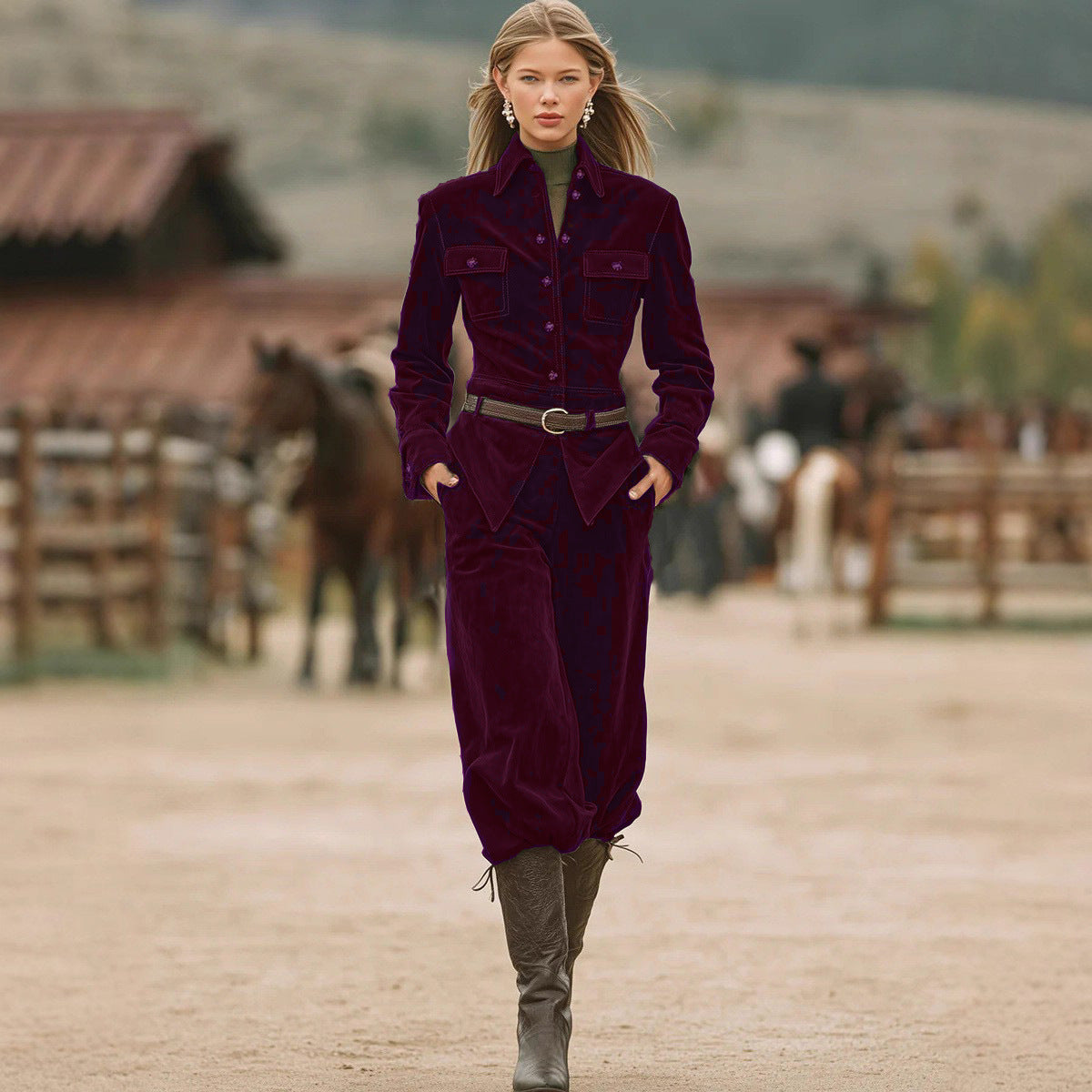 Women's Corduroy Button-Front Jacket & Relaxed Pants Set