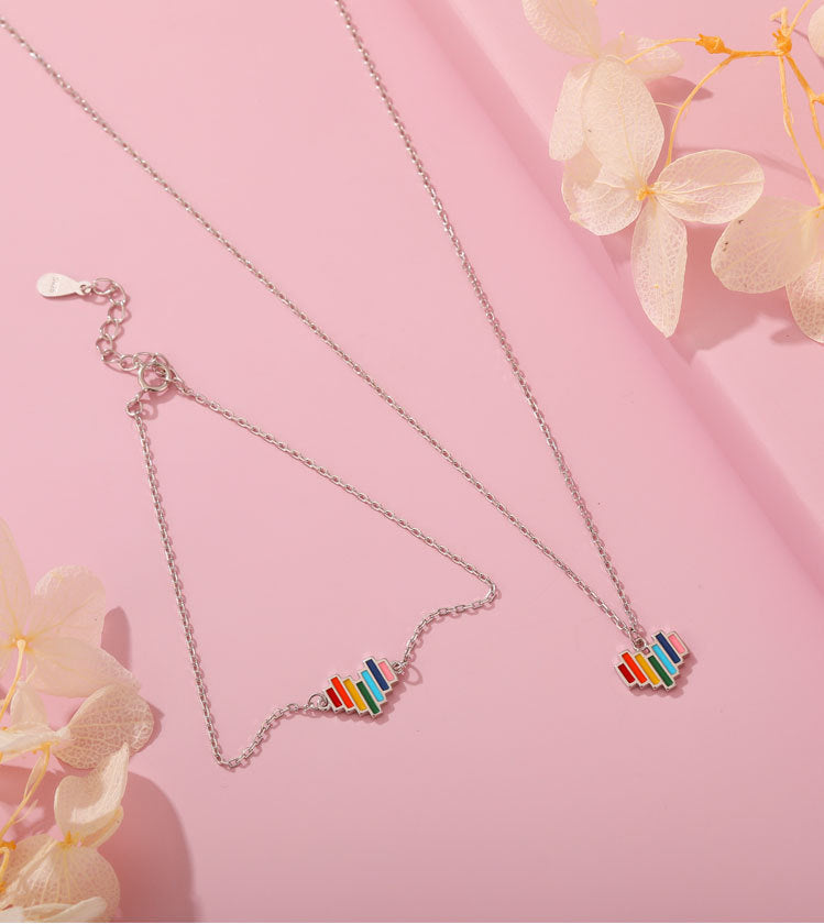 S925 Silver Epoxy Rainbow Love Necklace
