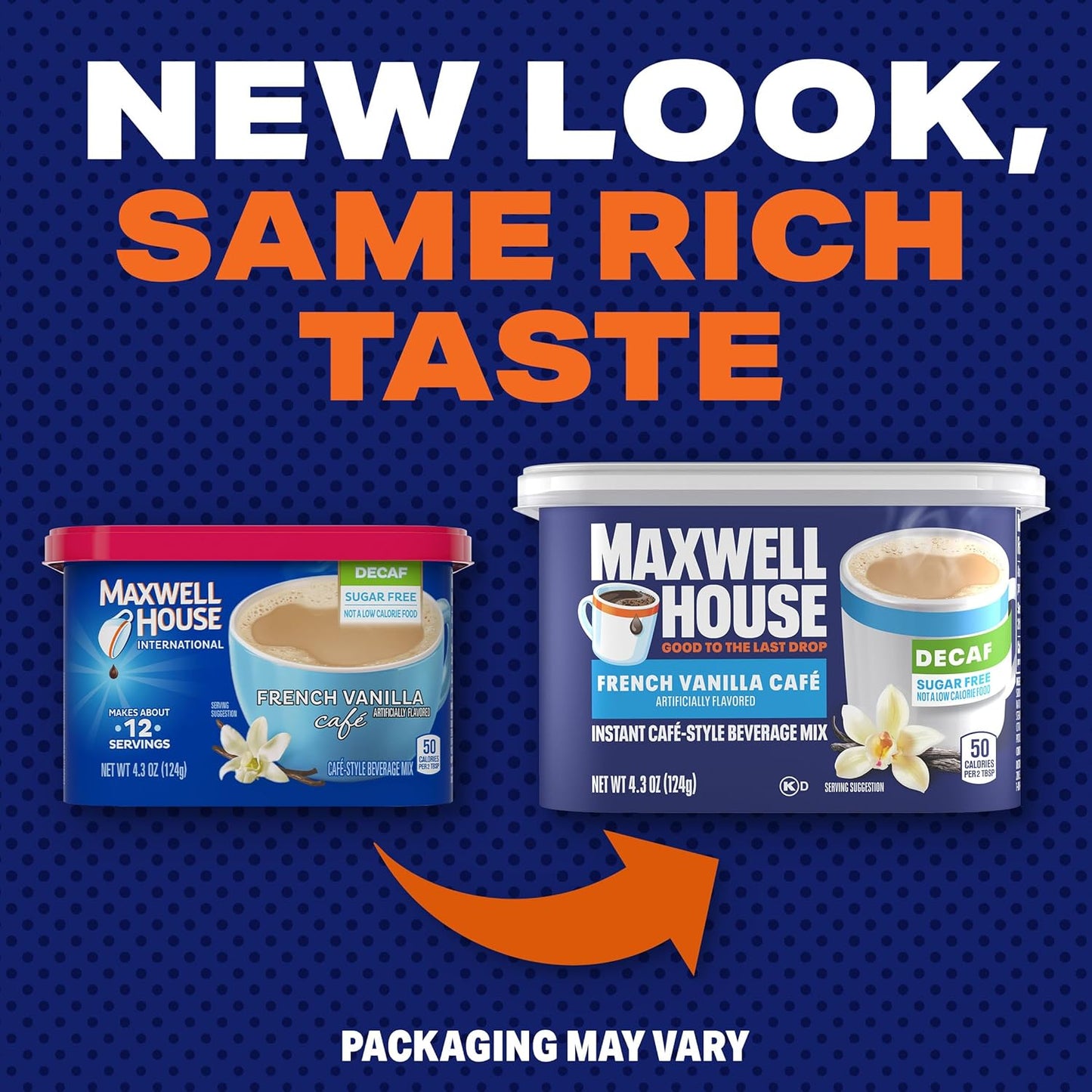 Maxwell House Instant Cafe-Style Beverage Mix, Decaf and Sugar Free, Easy to Prepare, 1 Canister, for Quick Morning Coffee or Afternoon Treat, French Vanilla Cafe, Kosher Dairy, 4.3 oz