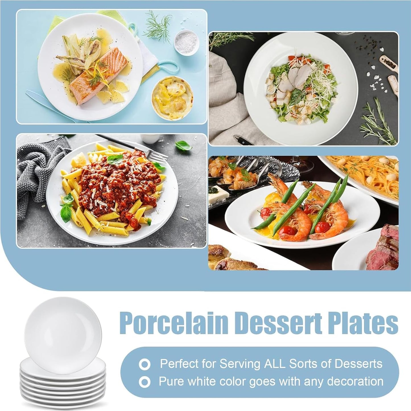 8 Pcs Porcelain Dessert Plates,6 inch White Appetizer Plates,Round Small White Plates,Small Plates for Appetizers,Ceramic Dessert Plate for Cake Snacks,Microwave Oven and Dishwasher Safe