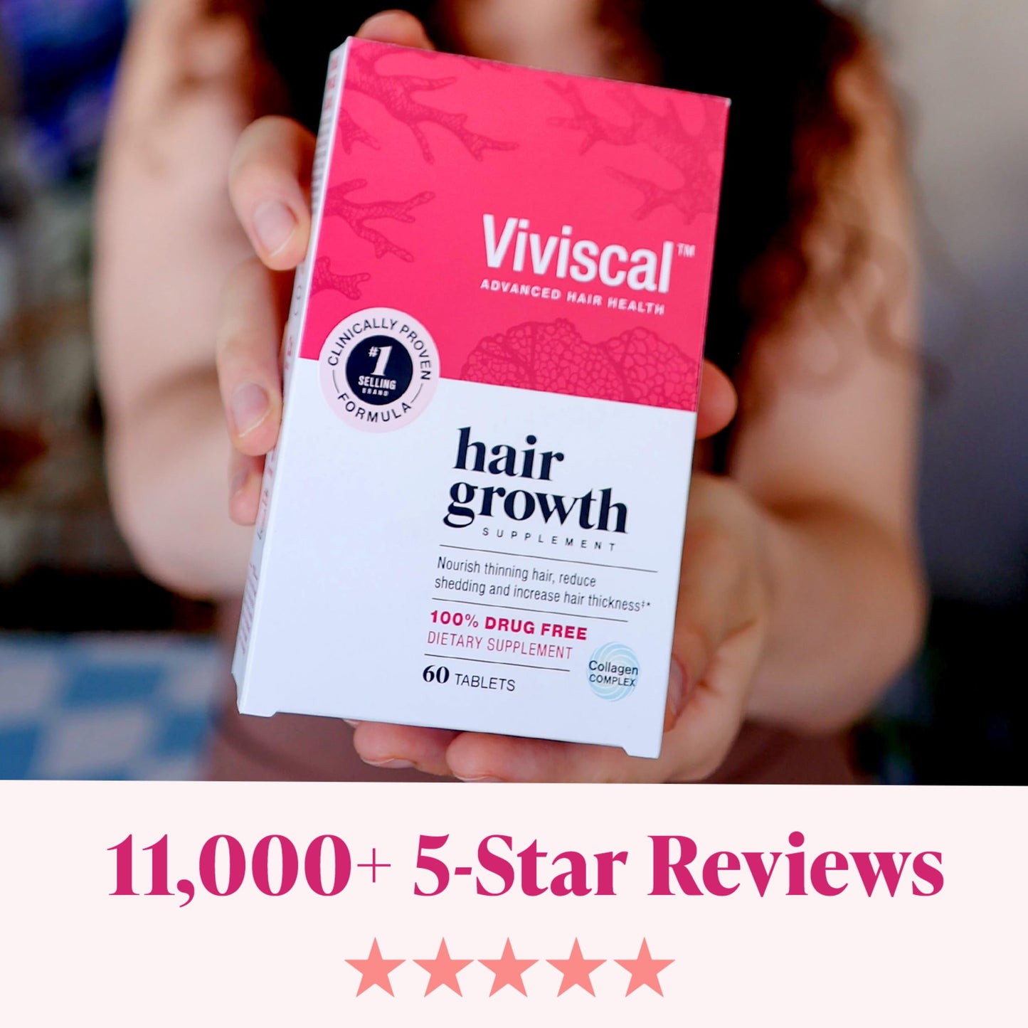 Suplementos Viviscal para el crecimiento del cabello para mujeres, para un cabello más grueso y voluminoso, nutre el cabello fino y con caída, con complejo de colágeno patentado, 180 tabletas, suministro para 3 meses