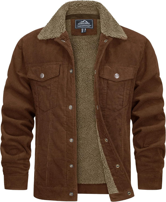 7DAY'S Men's Corduroy Jacket Fleece Sherpa Lined Winter Coats Warm Cotton Casual Trucker Cargo Jacket with Multi Pockets