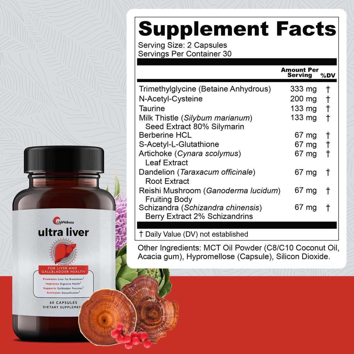 UpWellness Ultra Liver Support – TMG, NAC & Milk Thistle Formula for Liver and Gallbladder Health