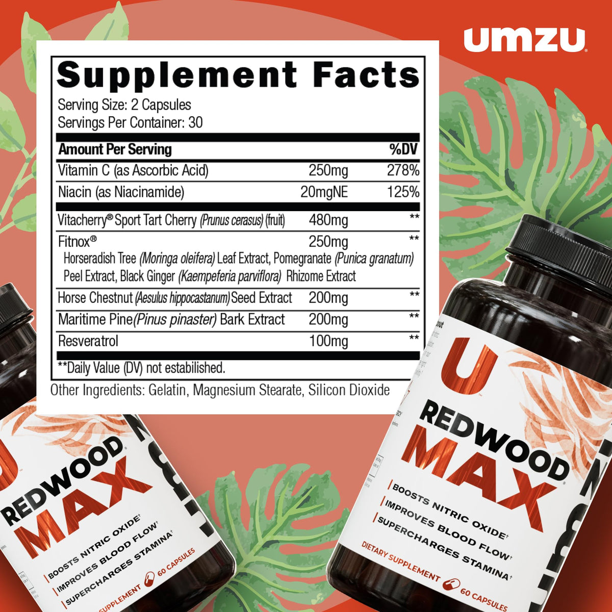 UMZU Redwood Max Nitric Oxide Booster, 1-Month Supply – Advanced Nitric Oxide
