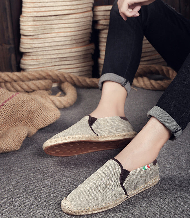 Men's straw canvas shoes