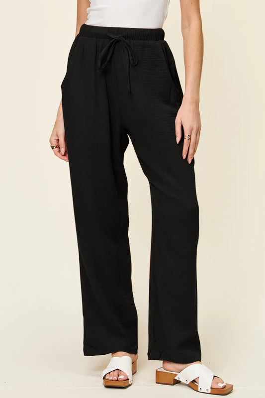 Pantalones Rectos con Textura y Cordón de Ajuste Doble Vistazo