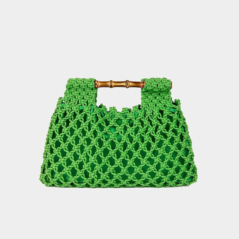 Hollow-out Bamboo-Section Handle Handwoven Small Square Bag
