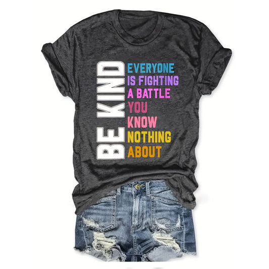 Camiseta de manga corta con cuello redondo para mujer con estampado de eslogan, top casual de verano